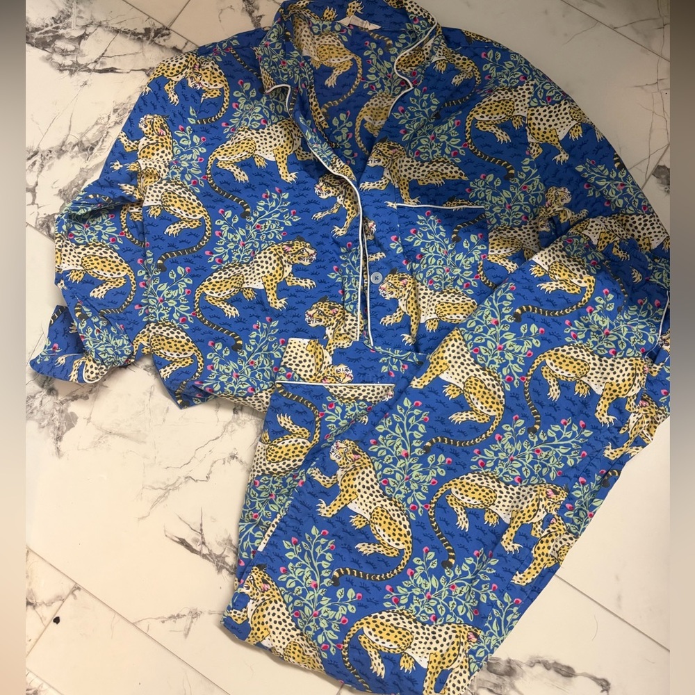 Printfresh Bagheera Long Sleep Pajama SET in Blue Leopard Cotton SIZE SMALL